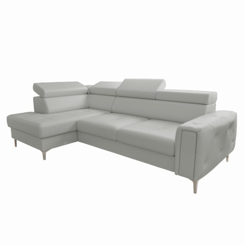 _Ledersofa ORION L-Form 255x170 mit Schlaffunktion – Echtleder Eckcouch modern &amp; bequem, Hellgrau (U-24)