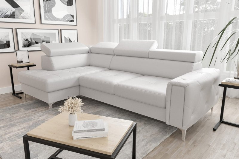Ledersofa ORION L-Form 255x170 mit Schlaffunktion, Weiß