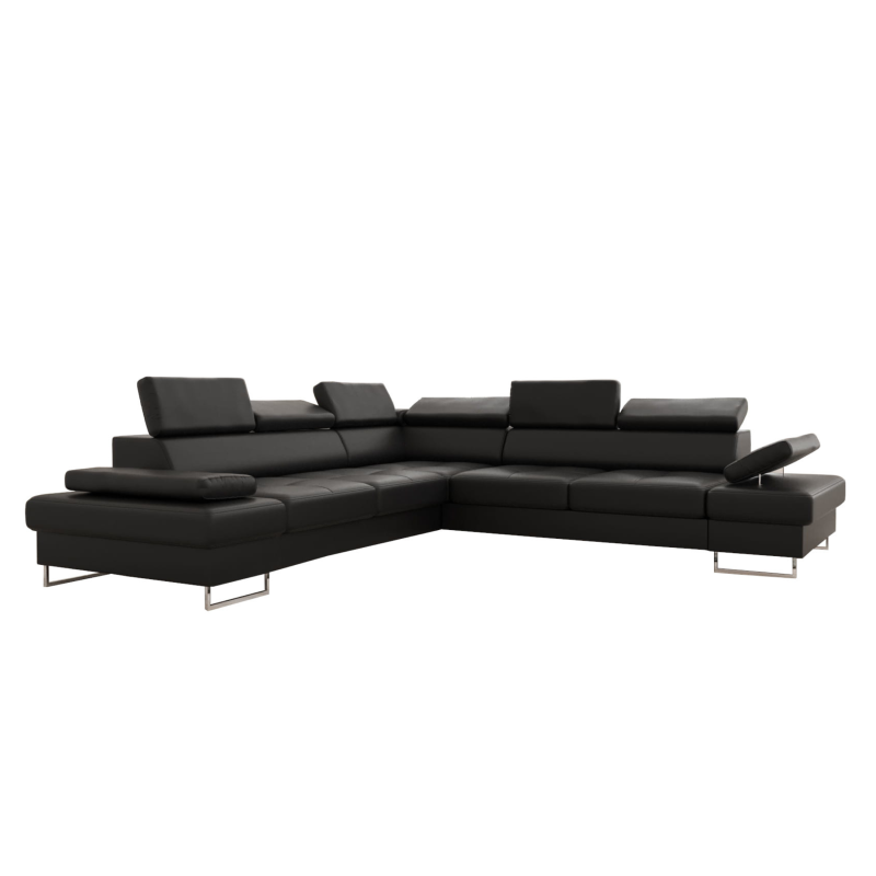 Ecksofa Echtleder GALAXY MAX 280x280 cm – Ledersofa L-Form mit Schlaffunktion & Bettkasten, Schwarz (K-70)