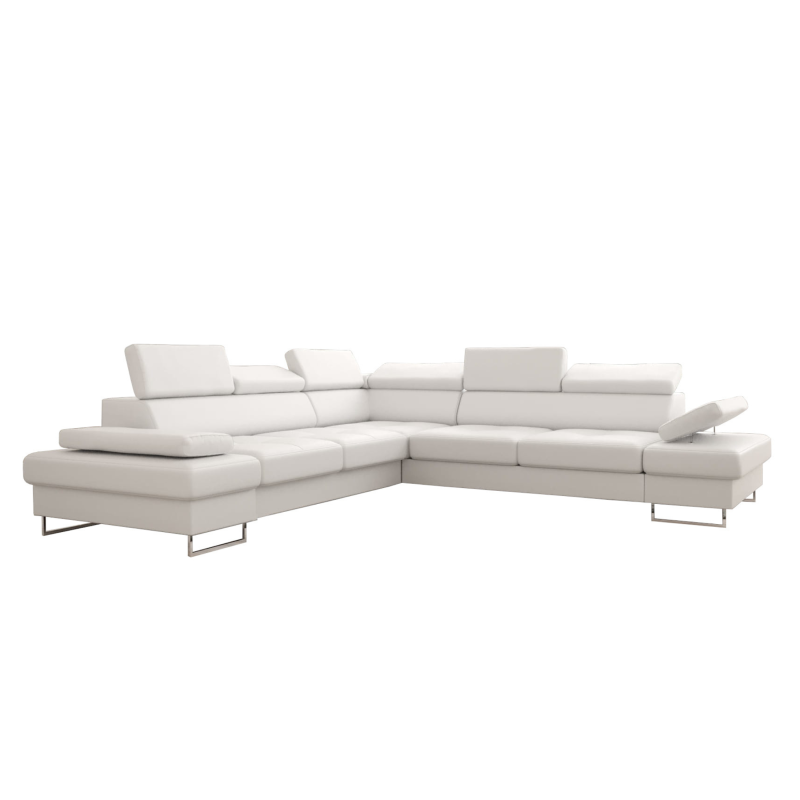 Ecksofa Echtleder GALAXY MAX 280x280 cm – Ledersofa L-Form mit Schlaffunktion & Bettkasten, Weiß (D-1)