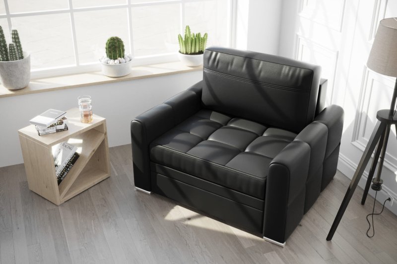 Leder Sessel VERONA Polstersessel mit Schlaffunktion - Schwarz