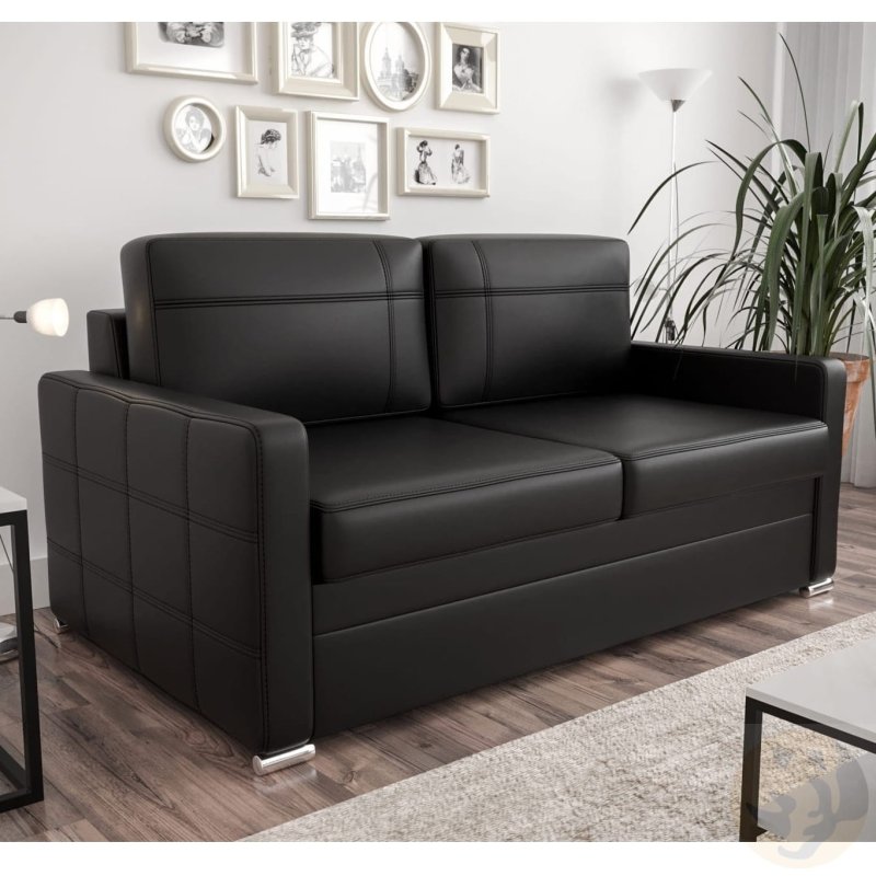 Ledersofa AVANTI III Leder Couch mit Schlaffunktion 167 cm - Schwarz