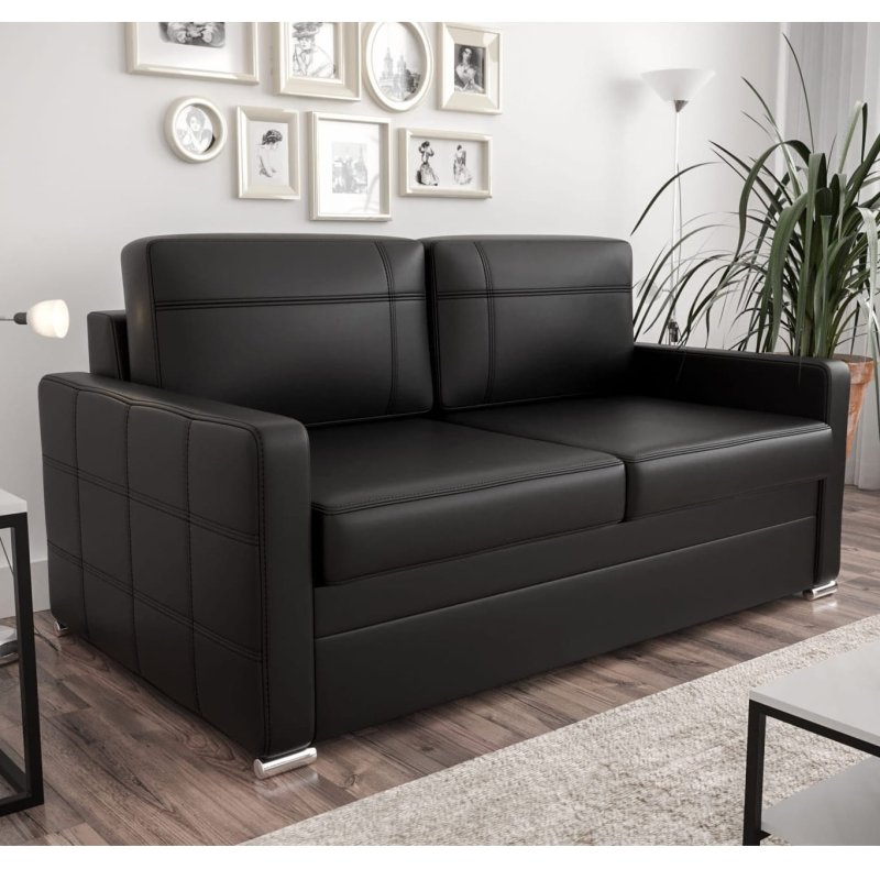 Ledersofa AVANTI II Leder Couch mit Schlaffunktion 147 cm - Schwarz