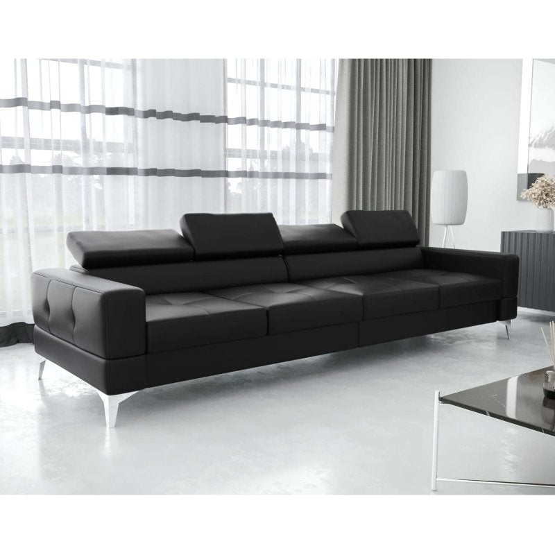 Ledersofa TOSCANIA IV Leder Couch verstellbare Kopfstützen 315 cm - Schwarz
