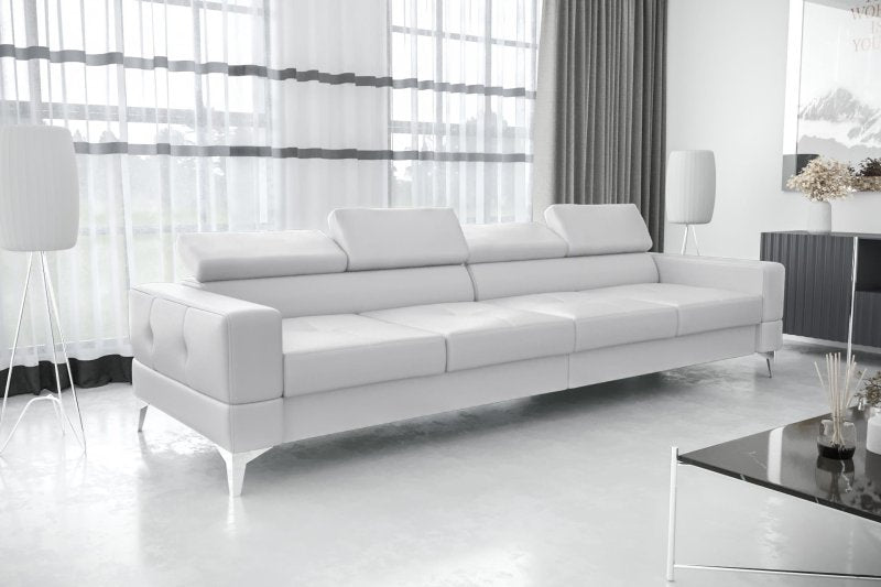 Ledersofa TOSCANIA IV Leder Couch verstellbare Kopfstützen 315 cm - Weiß