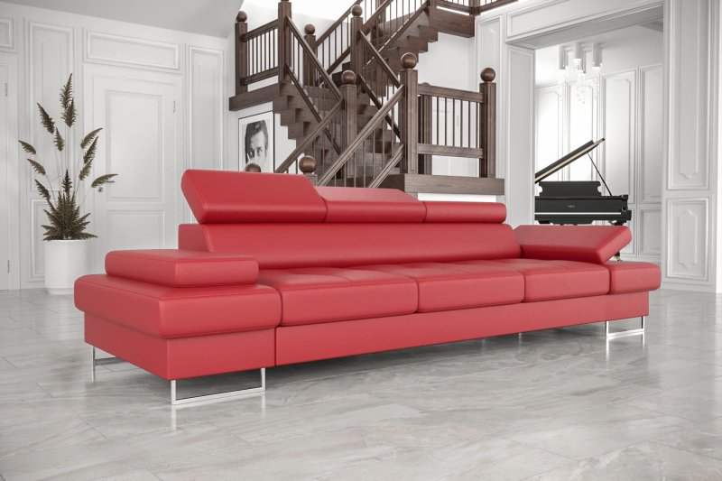 Ledersofa GALAXY III Leder Couch verstellbare Kopfstützen 300 cm - Rot