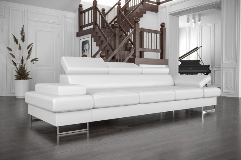 Ledersofa GALAXY III Leder Couch verstellbare Kopfstützen 300 cm - Weiß