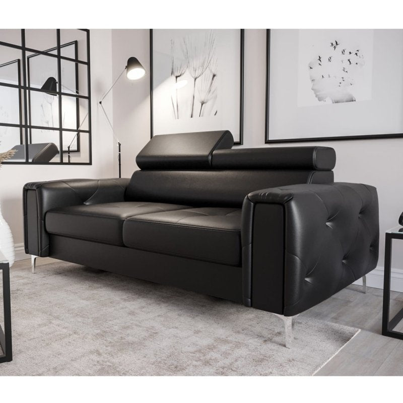Ledersofa ORION II Leder Couch verstellbare Kopfstützen 185 cm - Schwarz