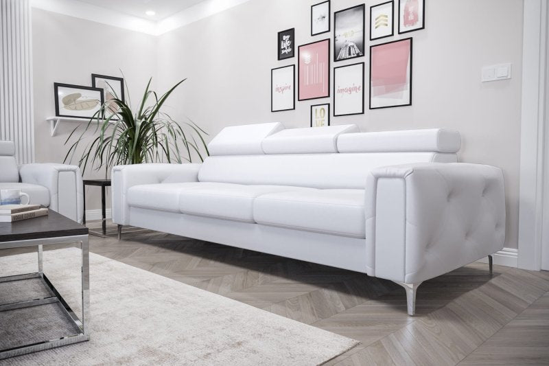 Ledersofa ORION III Leder Couch verstellbare Kopfstützen 255 cm Glamour - Weiß