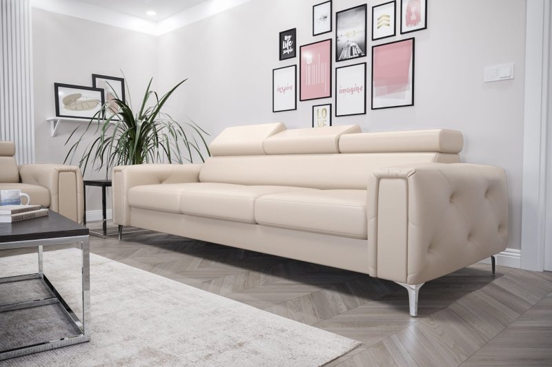 Ledersofa ORION III Leder Couch verstellbare Kopfstützen 255 cm Glamour - Beige