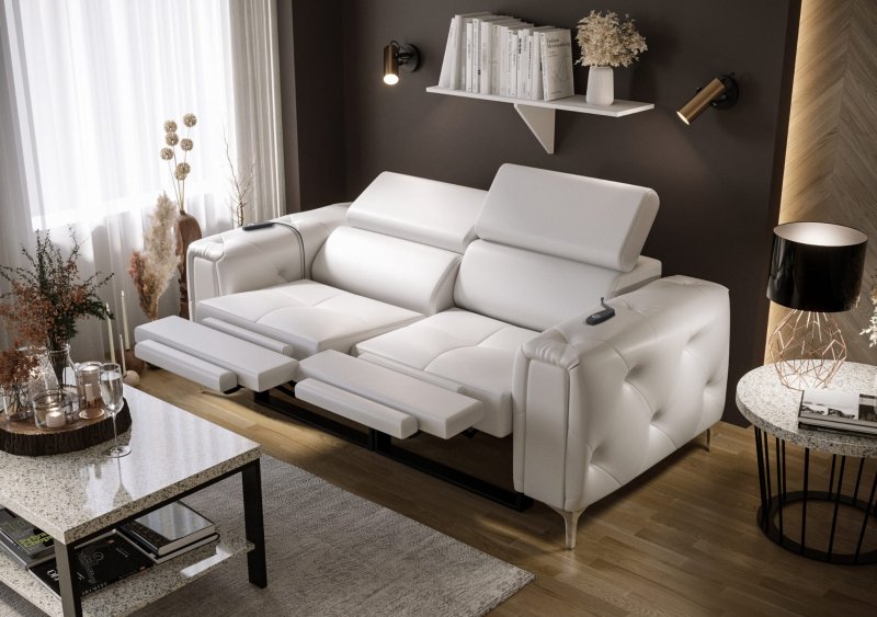 Ledersofa ORION II Leder Couch Relaxfunktion verstellbare Kopfstützen 190 cm - Weiß