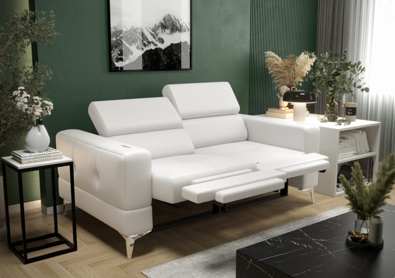 Ledersofa TOSCANIA II RELAX Leder Couch Relaxfunktion verstellbare Kopfstützen 185 cm - Weiß