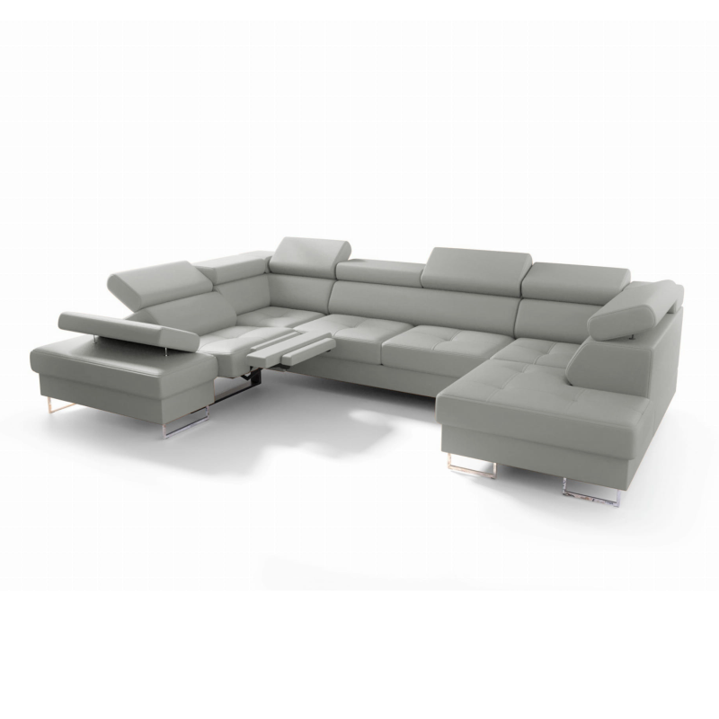Ecksofa Leder GALAXY MAX II RELAX Ledersofa 215x350x170 cm Schlaffunktion Bettkasten Relaxfunktion Hellgrau