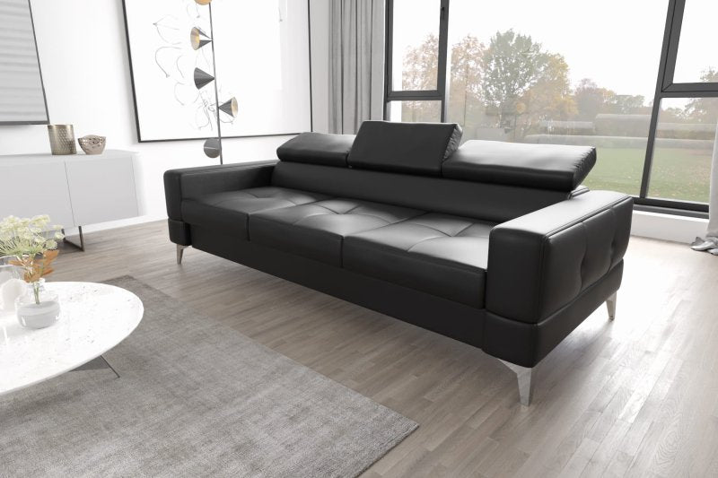 Ledersofa TOSCANIA III Leder Couch verstellbare Kopfstützen 250 cm - Schwarz