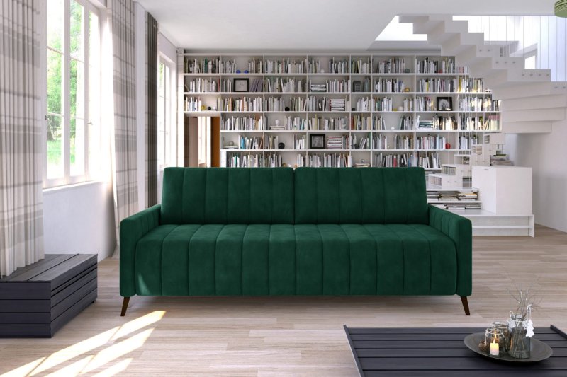 Sofa MOLLY mit Schlaffunktion und Bettkasten Couch Wohnlandschaft Flaschengrün