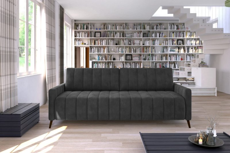 Sofa MOLLY mit Schlaffunktion und Bettkasten Couch Wohnlandschaft dunkelgrau