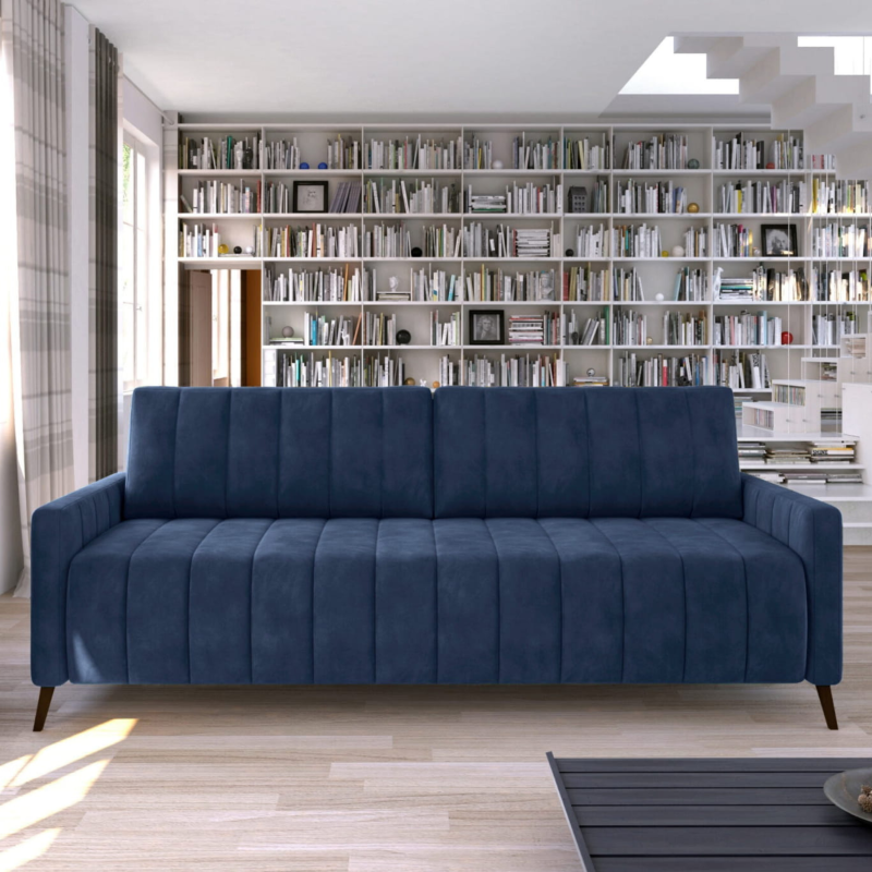 Sofa MOLLY mit Schlaffunktion & Bettkasten – Komfortable Schlafcouch 226 cm breit – Modernes Sofa fürs Wohnzimmer - Dunkelblau
