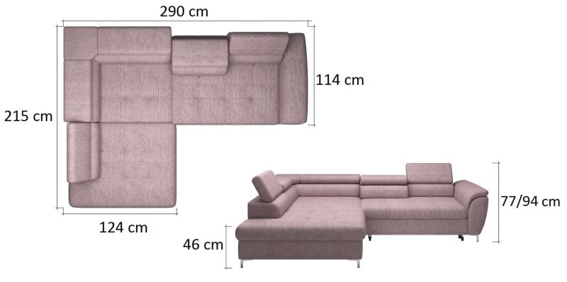 Ecksofa TEMPO mit Relaxfunktion Sitztiefenverstellung Schlafsofa mit Bettkasten