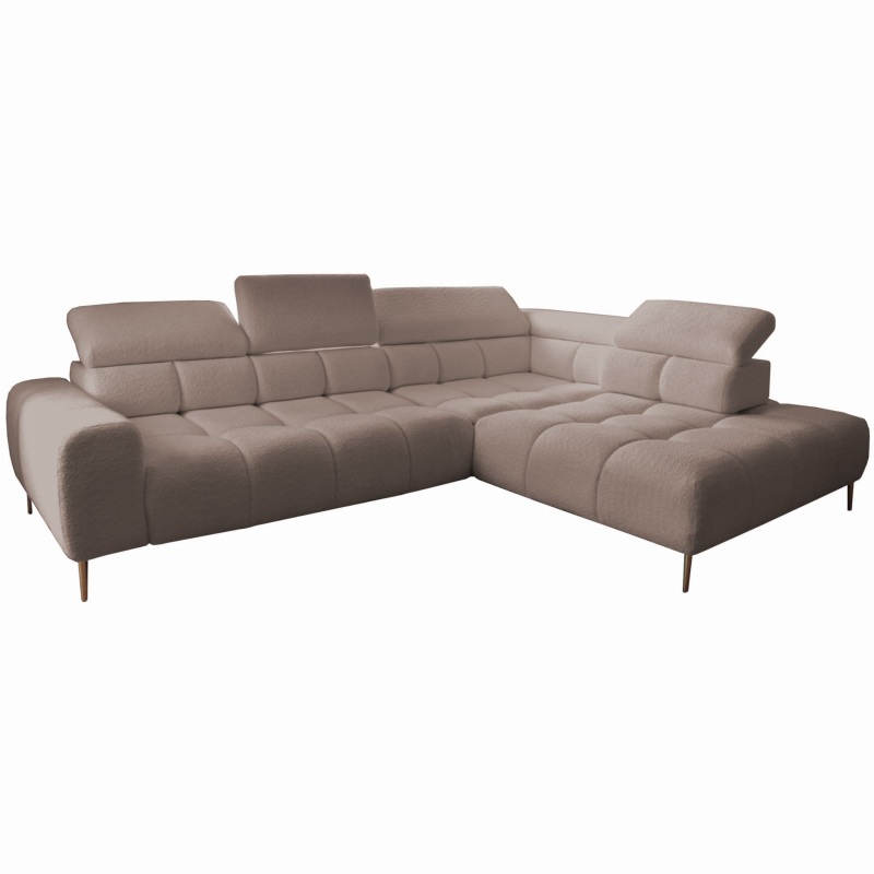 Ecksofa PLAZA L mit elektrischer Sitztiefenverstellung, verstellbaren Kopfstützen & Rückenlehnen – Bouclé Anthology 06 - Taupe