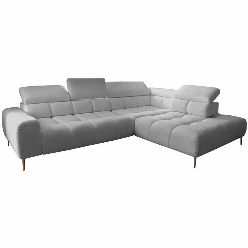 Ecksofa PLAZA L mit elektrischer Sitztiefenverstellung, verstellbaren Kopfstützen &amp; Rückenlehnen – Bouclé Anthology 17 - Grau