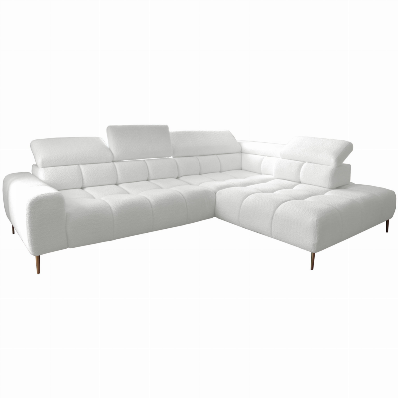 Ecksofa PLAZA L mit elektrischer Sitztiefenverstellung, verstellbaren Kopfstützen & Rückenlehnen – Bouclé, Quelle - Weiß