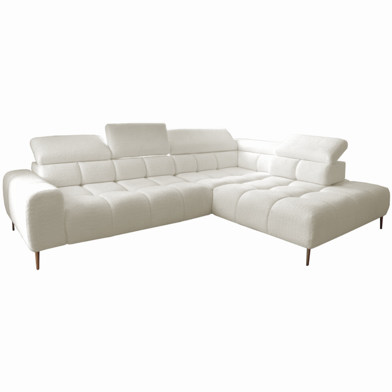 Ecksofa PLAZA L mit elektrischer Sitztiefenverstellung, verstellbaren Kopfstützen &amp; Rückenlehnen – Bouclé, Quelle 03 - Creme
