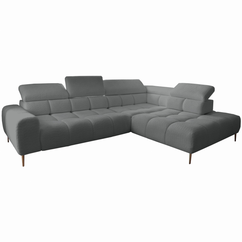 Ecksofa PLAZA L mit elektrischer Sitztiefenverstellung, verstellbaren Kopfstützen & Rückenlehnen – Bouclé, Quelle 92 - Grau