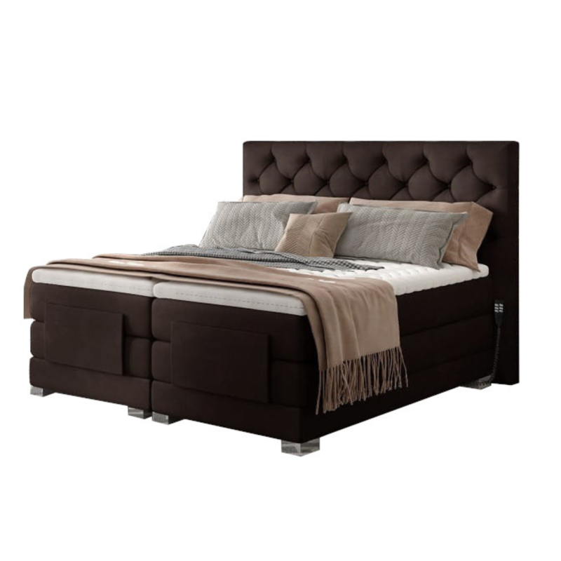 Boxspringbett COLEEN Hotelbett elektrisch kontinentales Bett - Braun