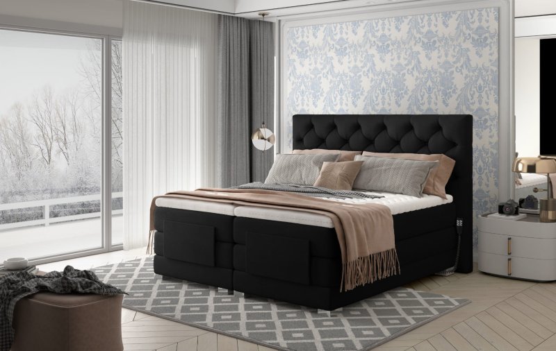 Boxspringbett COLEEN Hotelbett elektrisch kontinentales Bett- Schwarz