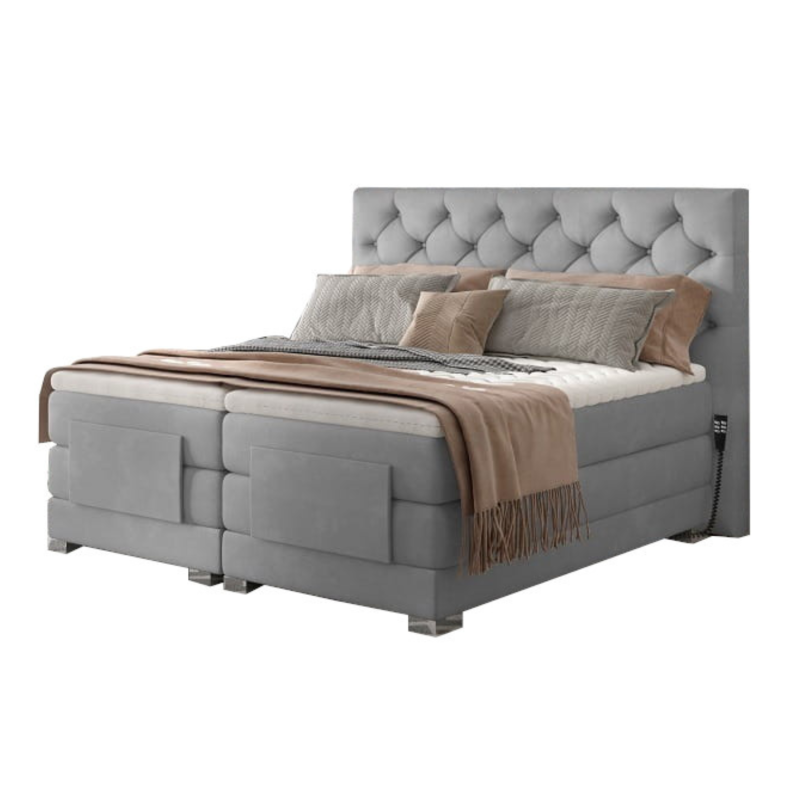 Boxspringbett COLEEN Hotelbett elektrisch kontinentales Bett - Hellgrau