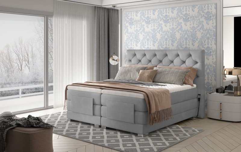 Boxspringbett COLEEN Hotelbett elektrisch kontinentales Bett- Hellgrau