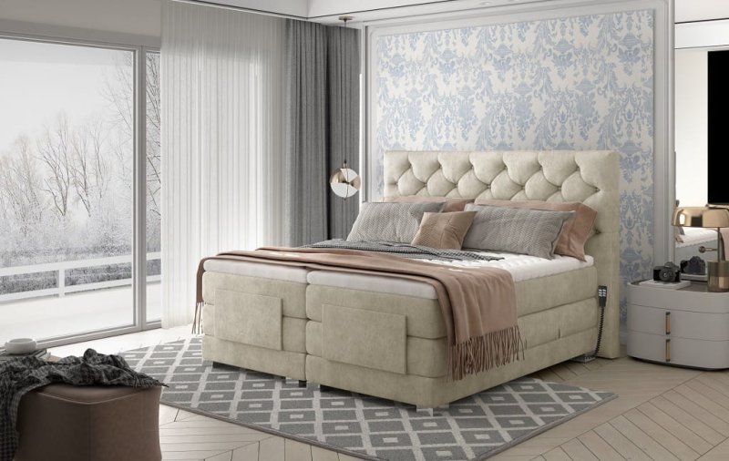 Boxspringbett COLEEN Hotelbett elektrisch kontinentales Bett - Creme