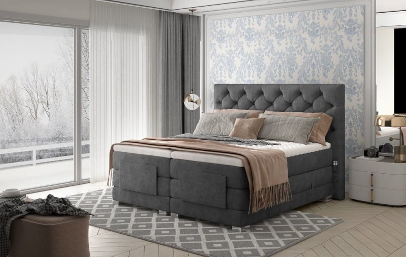 Boxspringbett COLEEN Hotelbett elektrisch kontinentales Bett dunkelgrau