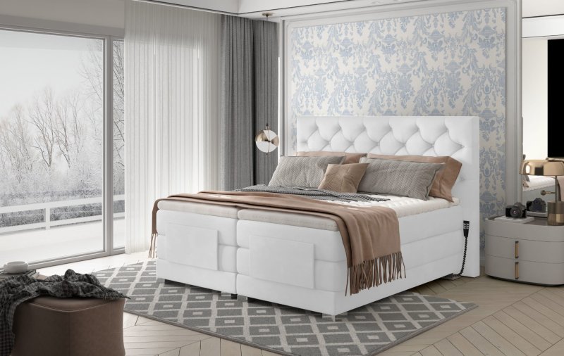Boxspringbett COLEEN Hotelbett elektrisch kontinentales Bett Weiß