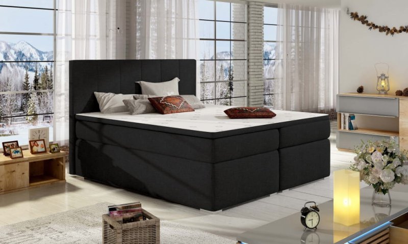 Boxspringbett PARIS Bett Hotelbett mit zwei Bettkasten gepolstertes Bett - Schwarz