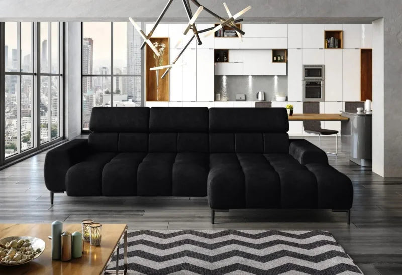 Ecksofa PLAZA MINI mit Relaxfunktion Elektrisch verstellbarer Sitz Sofa - Schwarz (Riviera 100)
