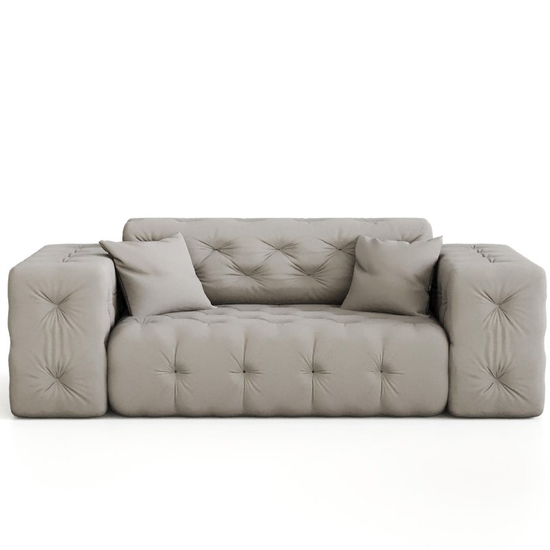 Sofa Modest 2-Sitzer – Chesterfield-Stil im Samtstoff Opera, breite Armlehnen & dekorative Kissen