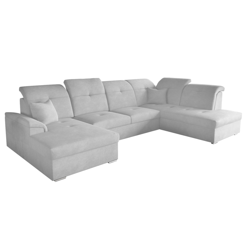 Ecksofa BONO U mit Schlaffunktion, verstellbaren Kopfstützen und Bettkasten – 320x202 cm, Brooklyn Stoff - Hellgrau