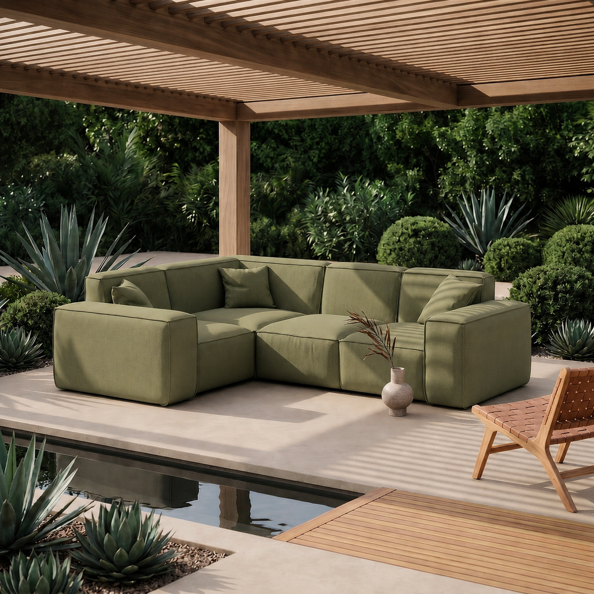 PATIO Gartenecksofa Ecksofa Garten 246 cm groß komfortabel wetterfest, Hellgrün - Lima