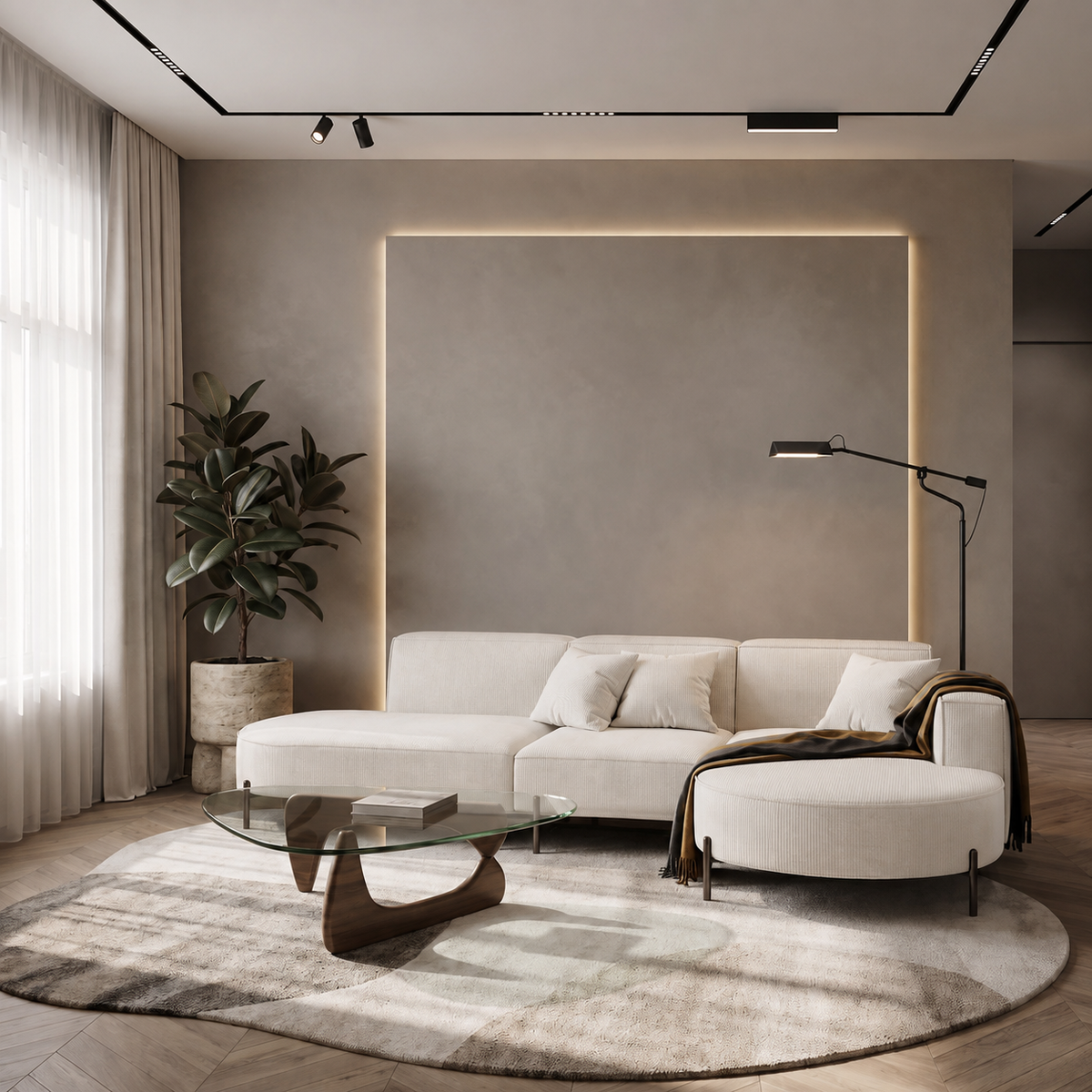 Ecksofa PARMA HILLS L | Cordstoff Scala | Sand, Creme