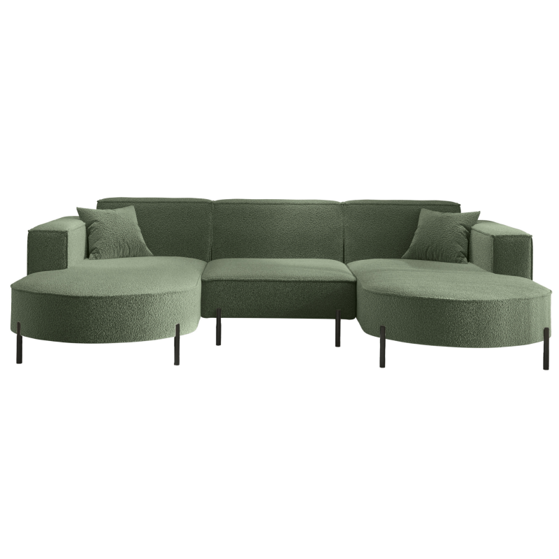 ARMA U HILLS Ecksofa – Sofa mit Bouclé Stoff Quelle, modernes Design, 299 cm - Dunkelgrün (Quelle 37)