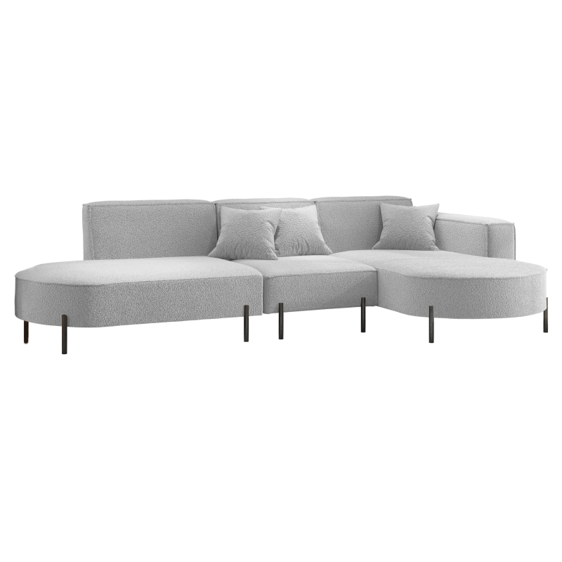 Parma Hills L – elegantes Ecksofa in L-Form mit hohen Beinen und Bouclé-Stoff - Hellgrau (Quelle 83)