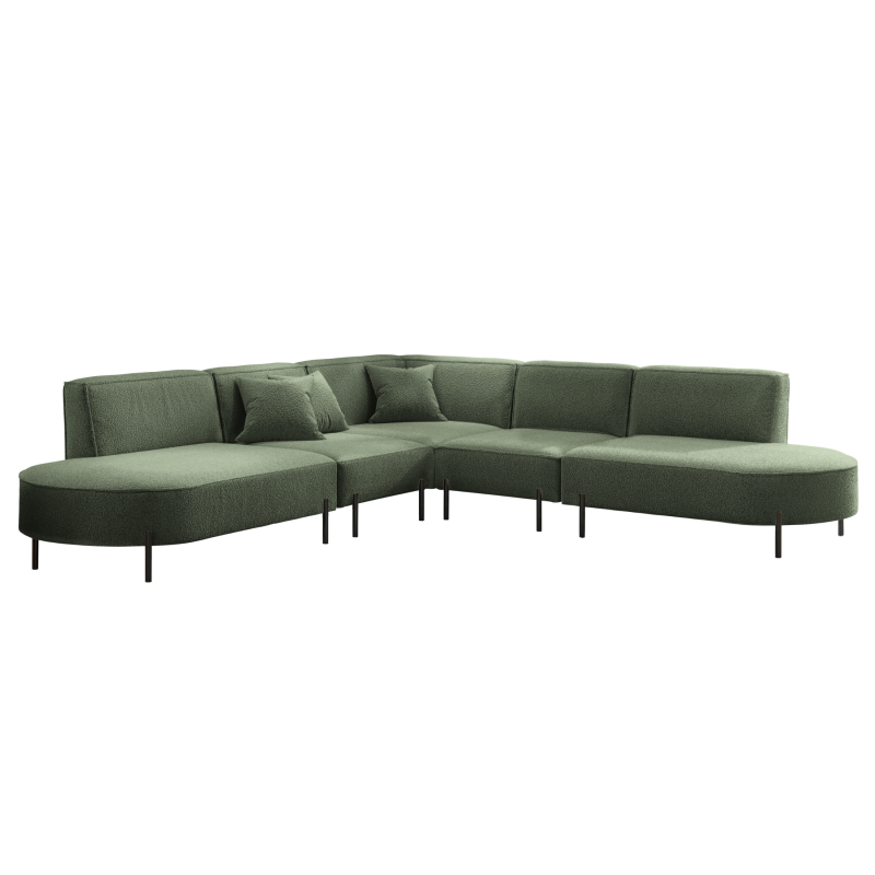 PARMA Corner HILLS Ecksofa – modernes Design, Komfort & Bouclé Stoff - Dunkelgrün (Quelle 37)