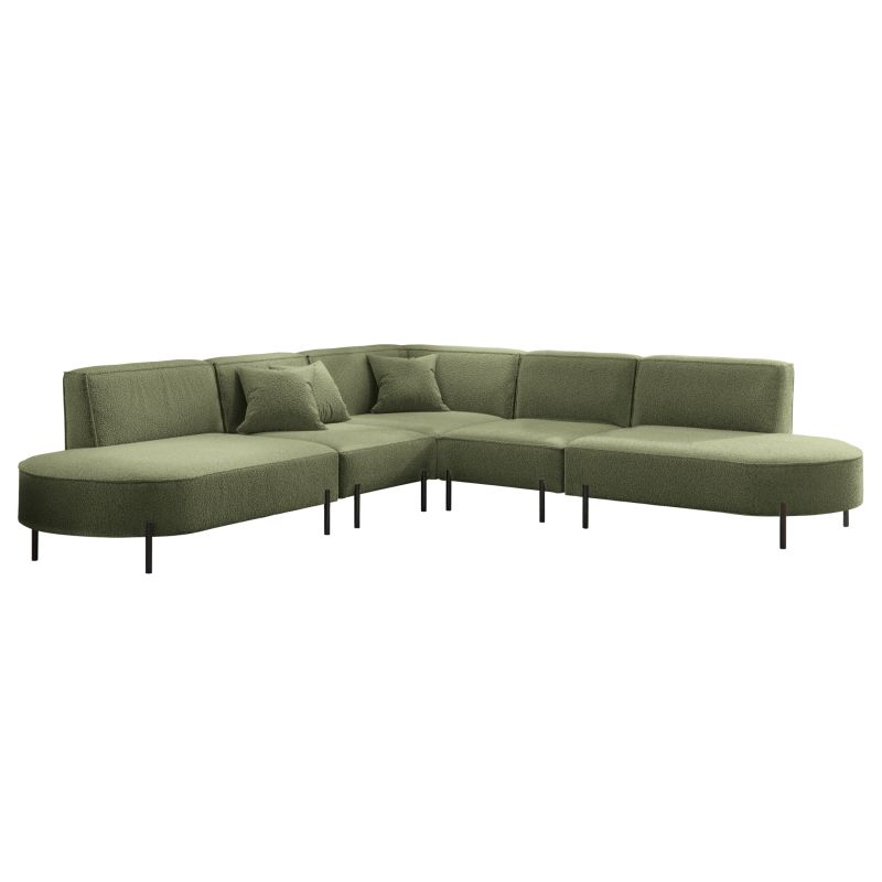 PARMA Corner HILLS Ecksofa – modernes Design, Komfort & Bouclé Stoff - Grün (Quelle 38)