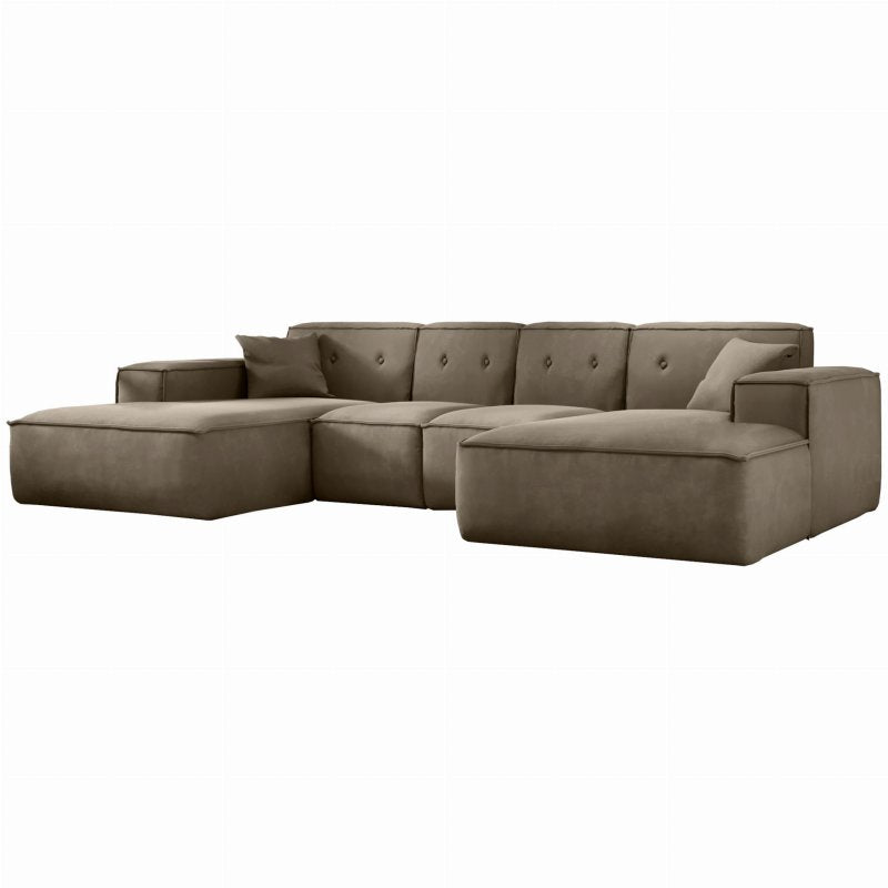 Ecksofa Luga U M mit Tasten Samt Beige Stoff