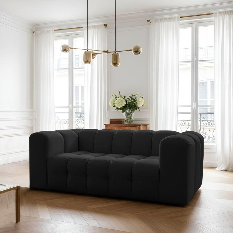 BALOO Sofa 2-Sitzer 200 cm – modernes Design & Komfort – Schwarz (Tiffany 20)