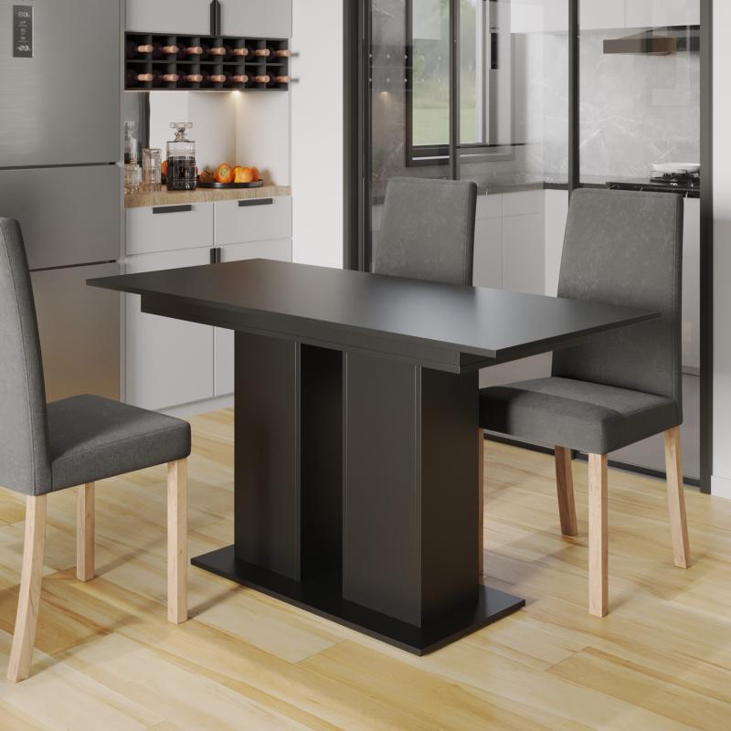 Esstisch Moderno – Moderner Ausziehtisch mit Holzdetails, 130–170 cm - Schwarz