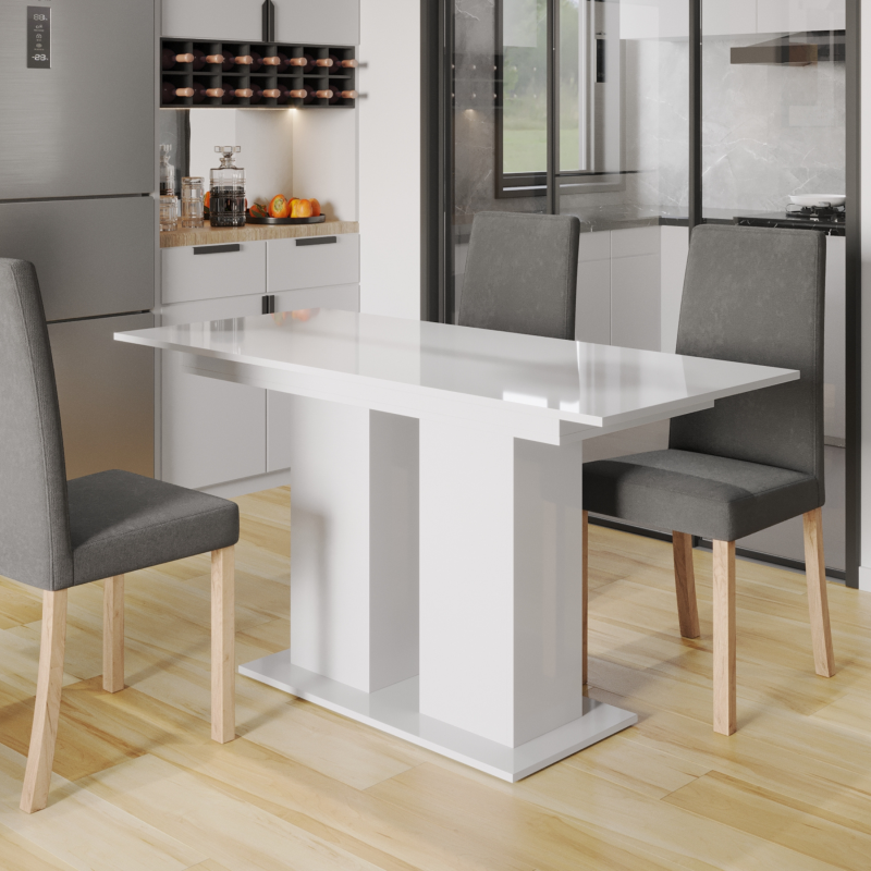Esstisch Moderno – Moderner Ausziehtisch mit Holzdetails, 130–170 cm - Weiß Hochglanz