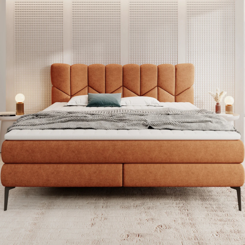Boxspringbett BARI – elegantes Designerbett mit Bonell- und 7-Zonen-Taschenfederkernsystem, gesteppter Kopfstütze und hohem Schlafkomfort