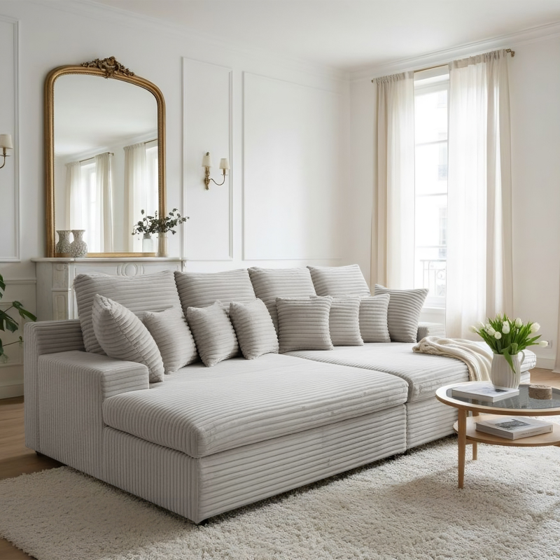 Sofa LAZY – große Familiencouch mit HR-Schaum & Schlaffunktion - Hellgrau (Tilia 11)